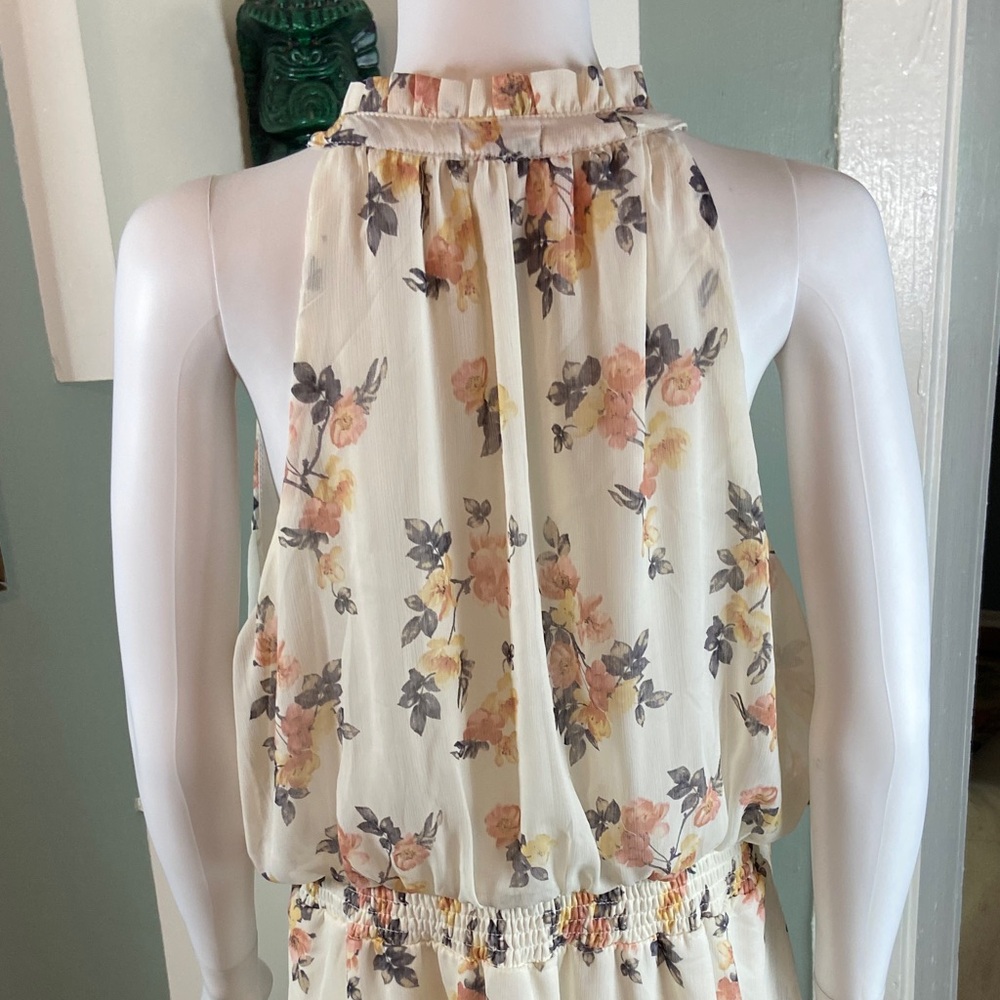J for Justify Floral Sleeveless Tank Sun Mini Dress Sheer Ruffle 1X Sheer - Picture 9 of 13